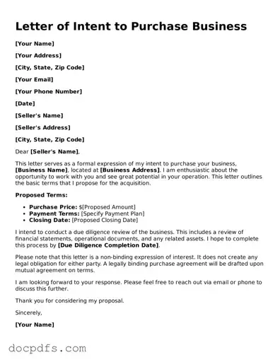 Legal Letter of Intent to Purchase Business Document