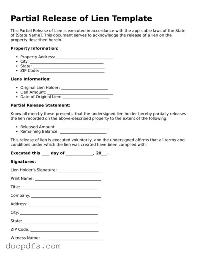 Legal Partial Release of Lien Document