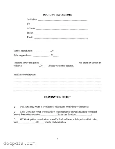 Doctors Excuse Note Template in PDF