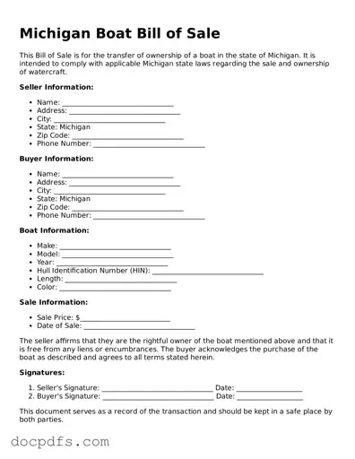 Free Michigan Boat Bill of Sale Form