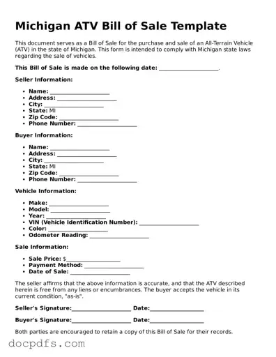 Free Michigan ATV Bill of Sale Form