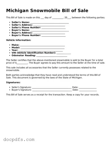 Free Michigan Snowmobile Bill of Sale Form