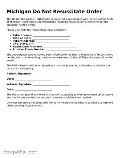 Free Michigan Do Not Resuscitate Order Form