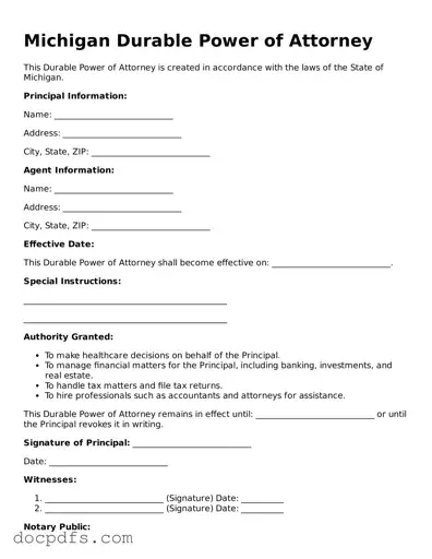 Free Michigan Durable Power of Attorney Form