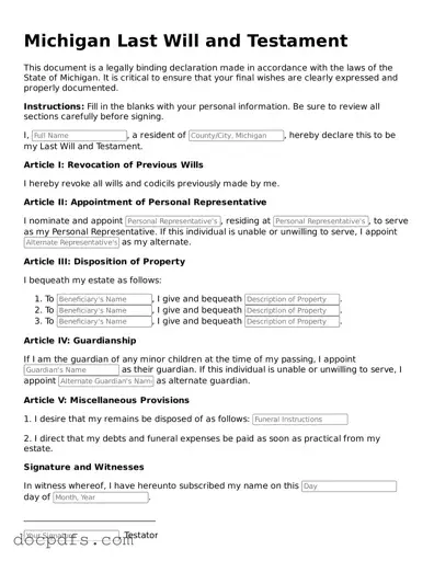 Free Michigan Last Will and Testament Form