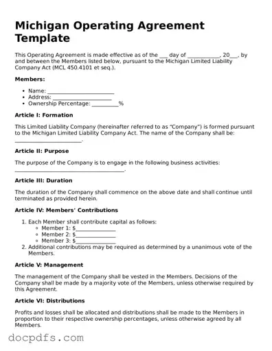 Free Michigan Operating Agreement Form