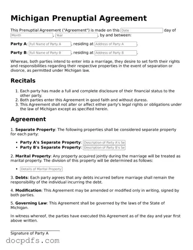 Free Michigan Prenuptial Agreement Form