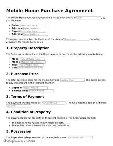 Legal Mobile Home Purchase Agreement Document
