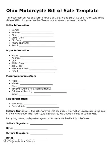 Free Ohio Motorcycle Bill of Sale Form