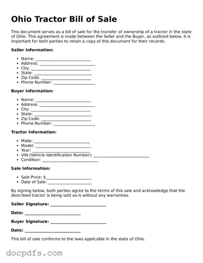 Free Ohio Tractor Bill of Sale Form