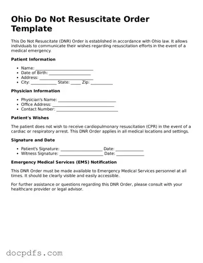 Free Ohio Do Not Resuscitate Order Form