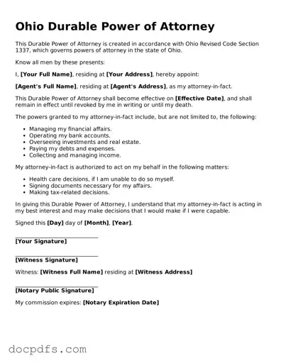 Free Ohio Durable Power of Attorney Form