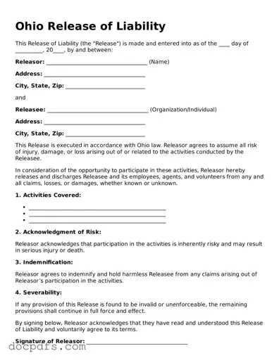 Free Ohio Release of Liability Form
