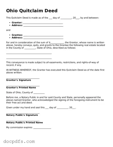 Free Ohio Quitclaim Deed Form