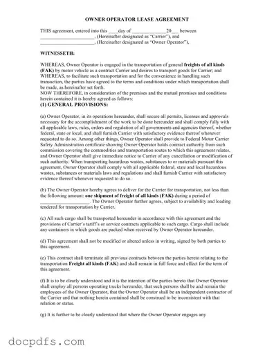 Owner Operator Lease Agreement Template in PDF