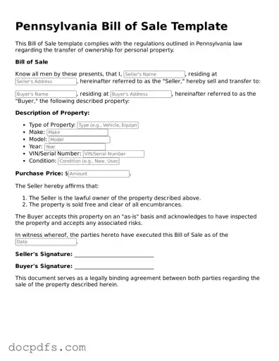 Free Pennsylvania Bill of Sale Form