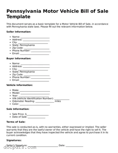 Free Pennsylvania Motor Vehicle Bill of Sale Form