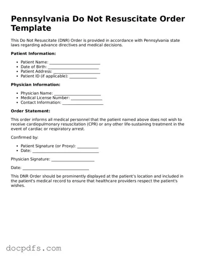 Free Pennsylvania Do Not Resuscitate Order Form