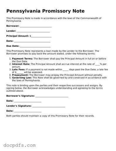 Free Pennsylvania Promissory Note Form