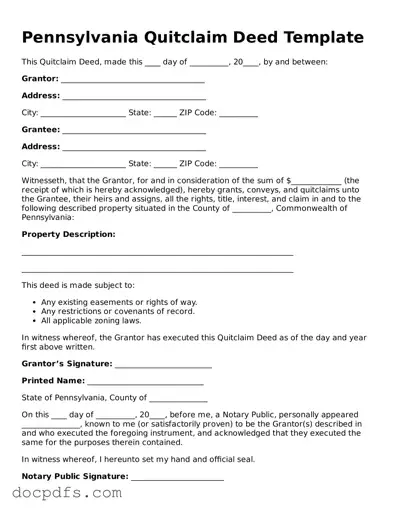 Free Pennsylvania Quitclaim Deed Form