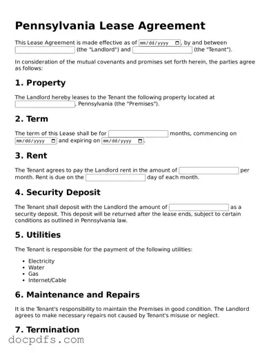 Free Pennsylvania Lease Agreement Form