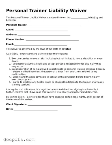 Legal Personal Trainer Liability Waiver Document
