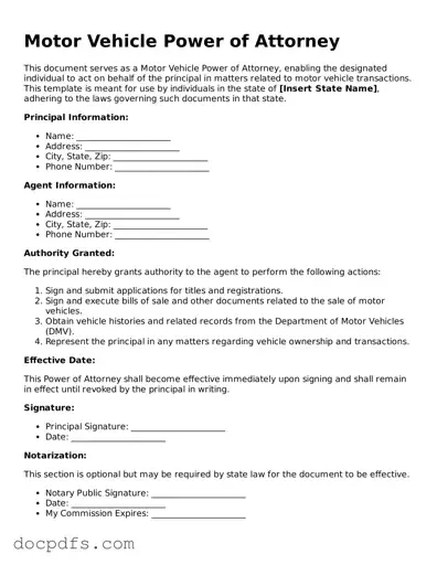 Legal Motor Vehicle Power of Attorney Document