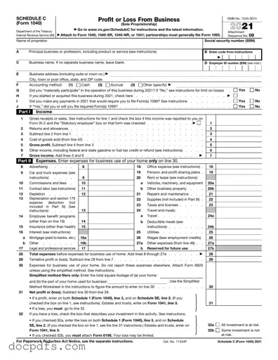 IRS Schedule C 1040 Template in PDF