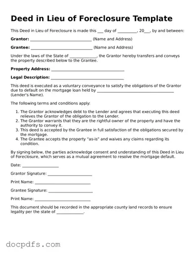 Legal Deed in Lieu of Foreclosure Document