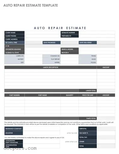 Auto Repair Estimate Template in PDF