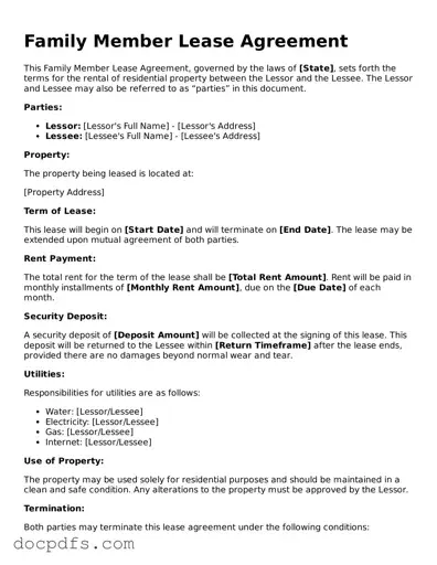 Legal Family Member Lease Agreement Document