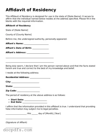 Legal Affidavit of Residency Document