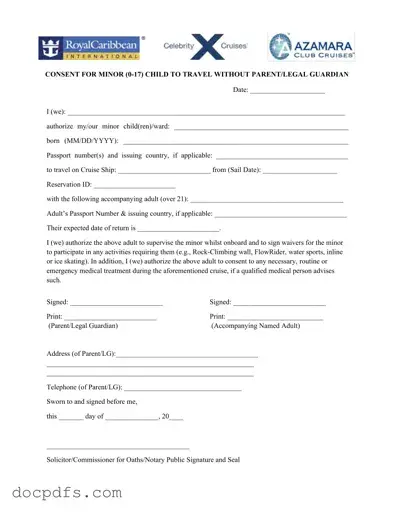 Royal Caribbean Parental Consent Template in PDF