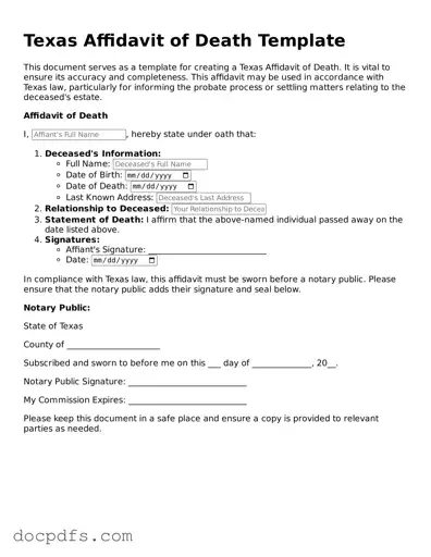 Free Texas Affidavit of Death Form
