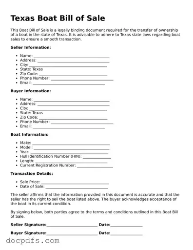 Free Texas Boat Bill of Sale Form