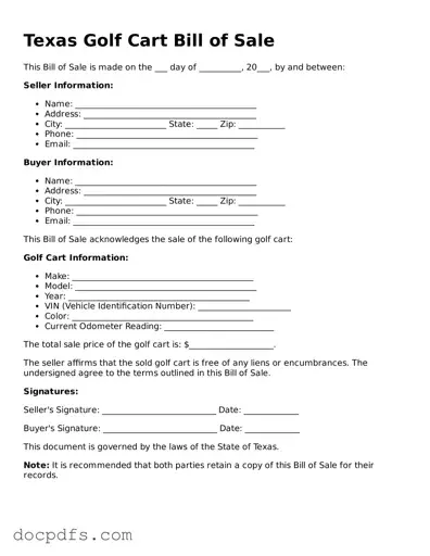 Free Texas Golf Cart Bill of Sale Form