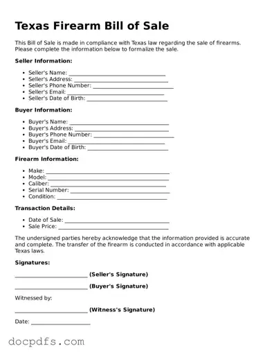 Free Texas Firearm Bill of Sale Form