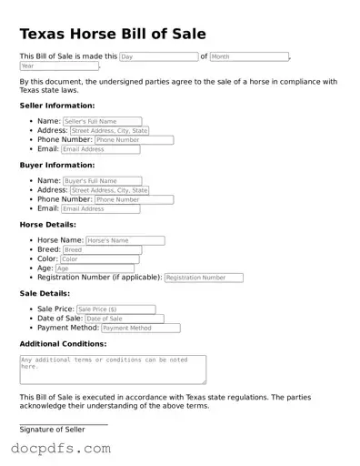 Free Texas Horse Bill of Sale Form