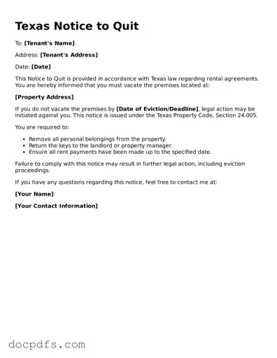 Free Texas Notice to Quit Form