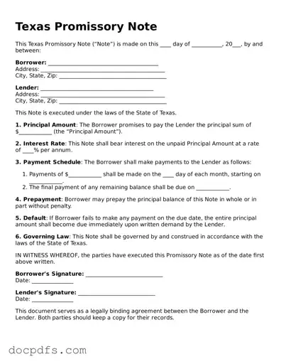 Free Texas Promissory Note Form