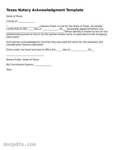 Free Texas Notary Acknowledgement Form
