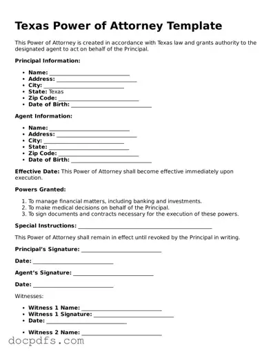Free Texas Power of Attorney Form