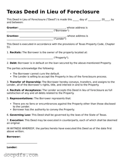 Free Texas Deed in Lieu of Foreclosure Form