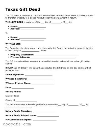 Free Texas Gift Deed Form