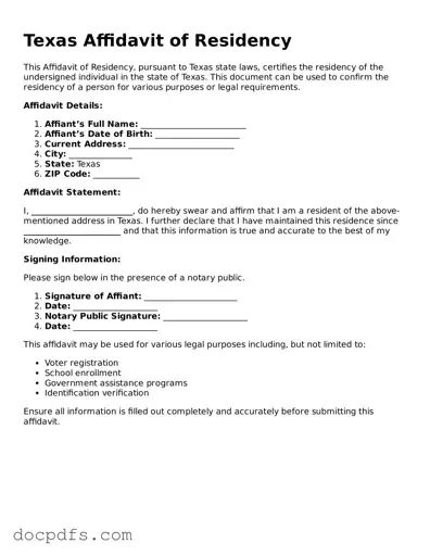 Free Texas Affidavit of Residency Form