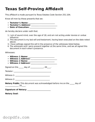 Free Texas Self-Proving Affidavit Form
