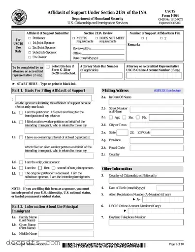 USCIS I-864 Template in PDF