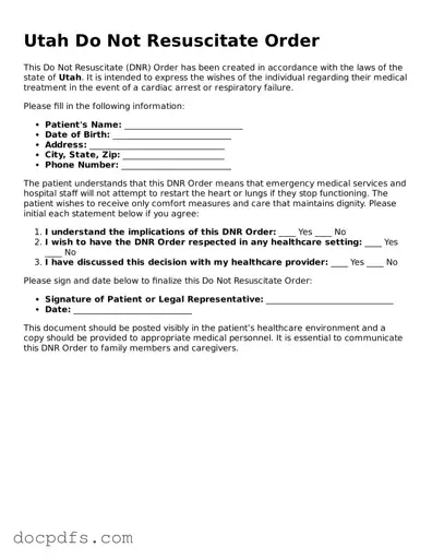 Free Utah Do Not Resuscitate Order Form