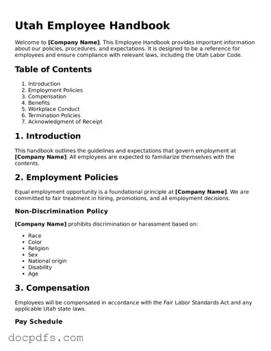 Free Utah Employee Handbook Form