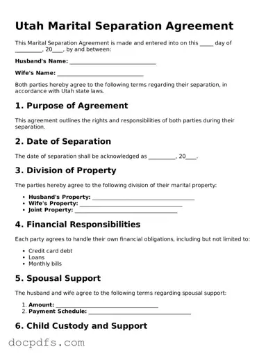Free Utah Marital Separation Agreement Form